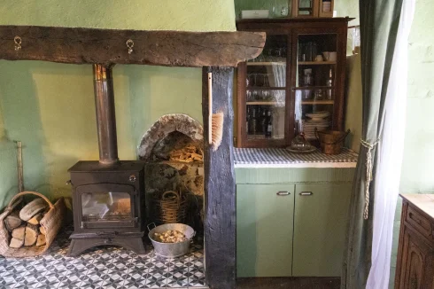 Woodburner in kitchen