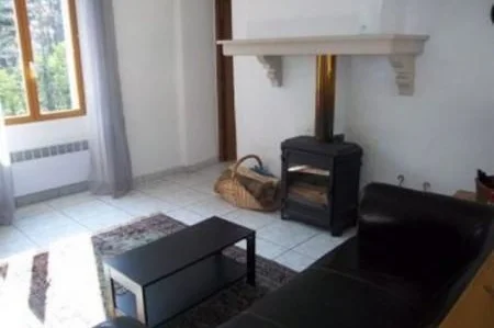 Salon avec poêle à bois