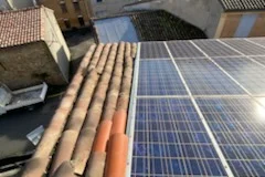 View from roof terrace showing solar electricity panels