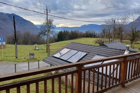 South, solar panels on wood chip store