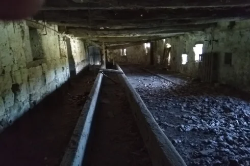 N end of barn .Feeding/milking for cows.