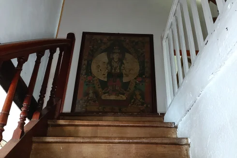 View up the stairs to gallery and landing