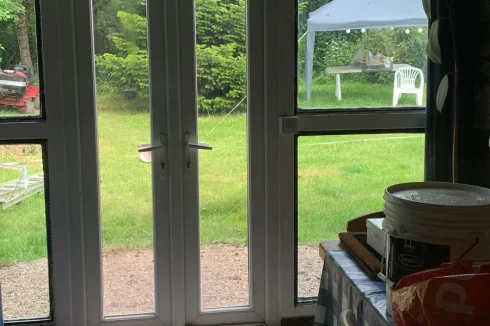 Patio doors in double glazed barn opening