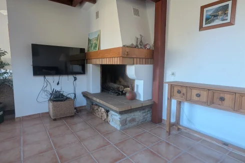 Living room with open fire