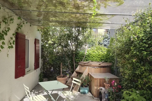 The back terrace under the pergola